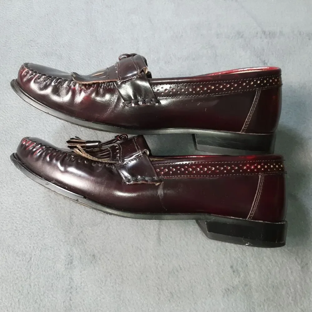 Bass Loafers Mens 11 WIDE Brown Leather Penny Dress Shoes Preppy Fringe Tassell